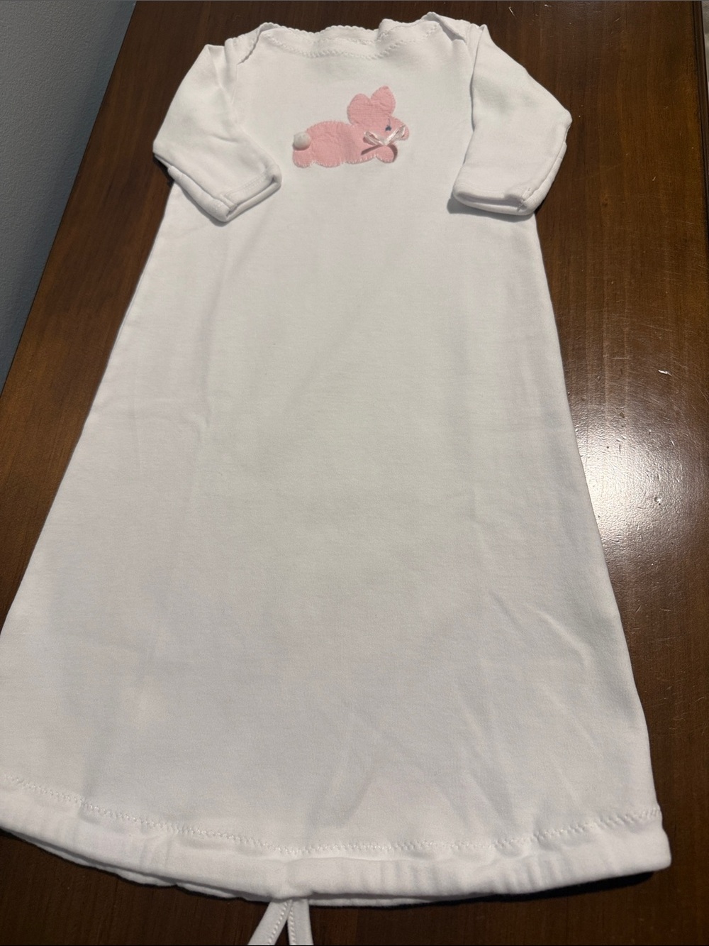 White Infant Cotton Sleep Sack Gown with Pink Bunny Applique